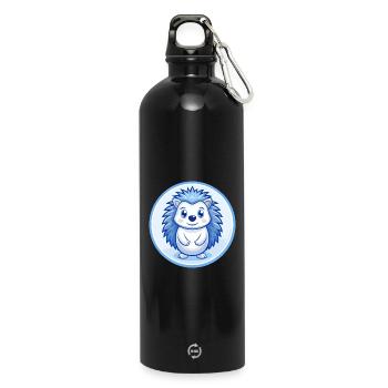 Igel Blau Kawaii Cartoon Figur Clipart Haustier - Trinkflasche mit Karabiner 750 ml - Schwarz - Vorne
