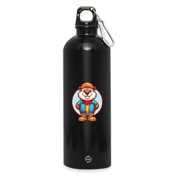 Marmot Funny Kawaii Cartoon Clipart Animal Pet - Water Bottle with carabiner 750 ml - black - Front