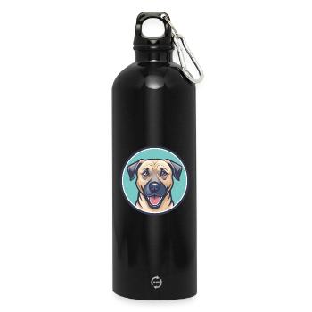 Black Mouth Cur Dog Breed Cartoon Kawaii Clipart - Water Bottle with carabiner 750 ml - black - Front