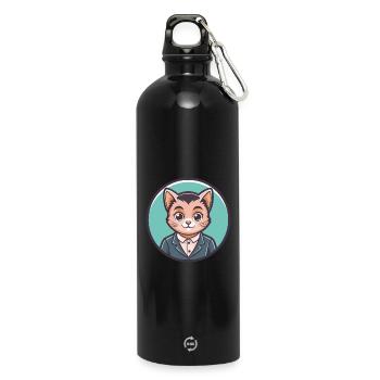 Bambino Katze Rasse Karikatur Kawaii Tier Haustier - Trinkflasche mit Karabiner 750 ml - Schwarz - Vorne