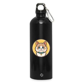 Turkish Angora Cat Breed Cartoon Kawaii Animal Pet - Water Bottle with carabiner 750 ml - black - Front