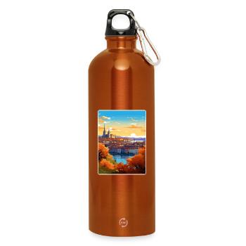 Lyon France Affiche de voyage Peinture de carte postale souvenir - Gourde en inox avec mousqueton 750 ml - orange - Devant