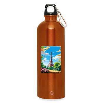 Paris France Affiche de voyage Souvenir Carte Postale Peinture - Gourde en inox avec mousqueton 750 ml - orange - Devant