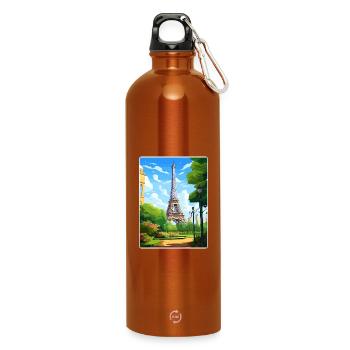 Paris France Affiche de voyage Souvenir Carte Postale Peinture - Gourde en inox avec mousqueton 750 ml - orange - Devant