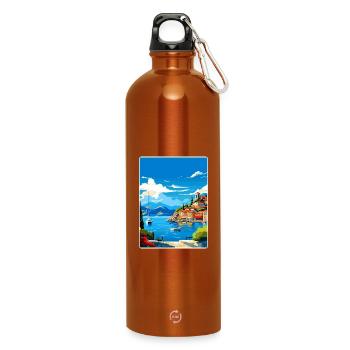 Parga Grèce Affiche de voyage Souvenir Carte Postale Peinture - Gourde en inox avec mousqueton 750 ml - orange - Devant