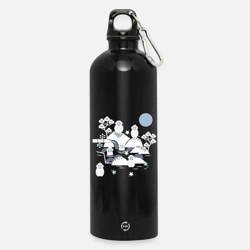 Chilling Monkeys in a Hot Spring l weiß blau navy - Trinkflasche mit Karabiner 750 ml - Schwarz
