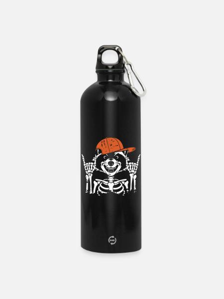 Cooles Skelett mit orangefarbenem Hut - Trinkflasche mit Karabiner 750 ml - Schwarz