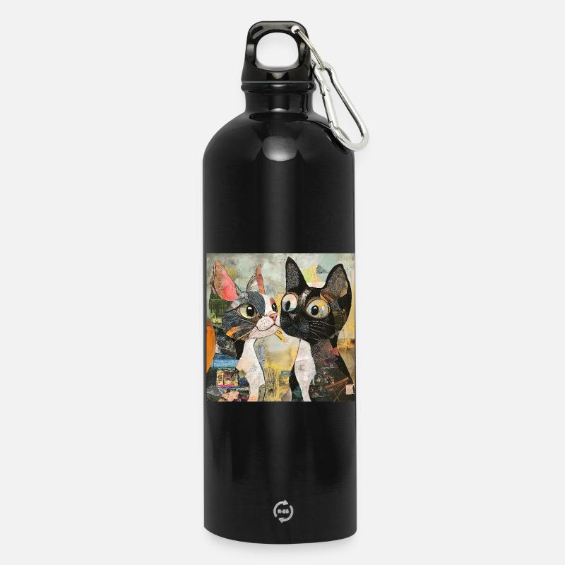 cat cats katze katze collage - Trinkflasche mit Karabiner 750 ml - Schwarz