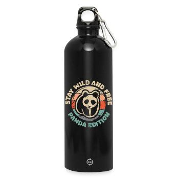 Restez sauvage et libre - Panda Edition Retro Design - Gourde en inox avec mousqueton 750 ml - noir - Devant