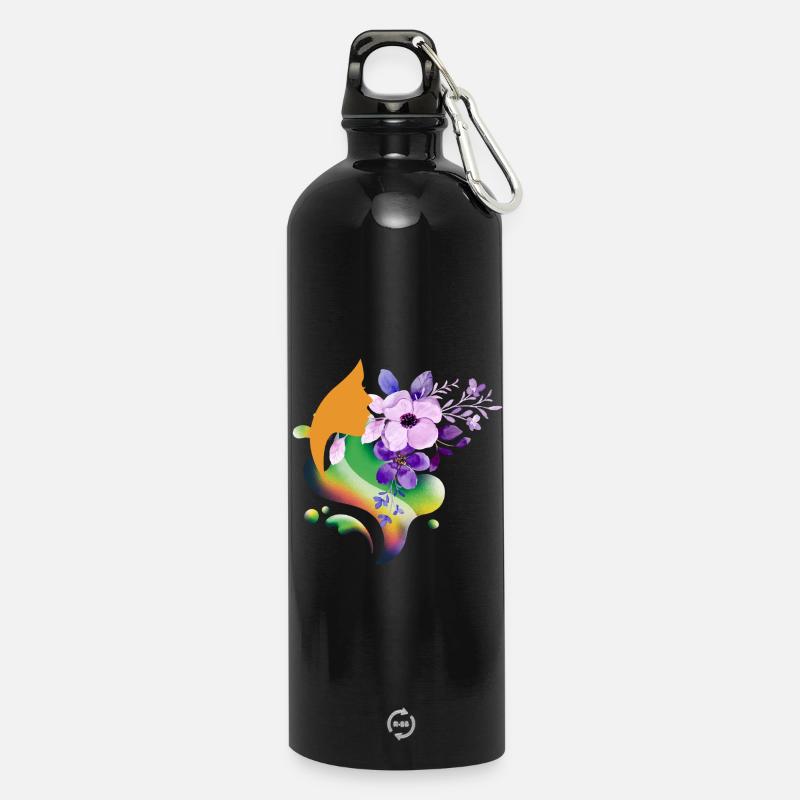 Blumenregenbogen-Silhouette - Trinkflasche mit Karabiner 750 ml - Schwarz