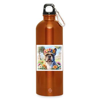 Frühling Französische Bulldogge mit Blumenkranz - Trinkflasche mit Karabiner 750 ml - Orange - Vorne