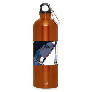 N-dless Nights: Tätowiertes Anime-Mädchen mit einem Schwert - Trinkflasche mit Karabiner 750 ml - Orange - Vorne