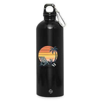 Sonnenuntergang Strand Urlaub Illustration - Trinkflasche mit Karabiner 750 ml - Schwarz - Vorne