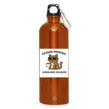 Thème chat avec tasse à café et lunettes de soleil - Gourde en inox avec mousqueton 750 ml - orange - Devant