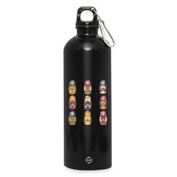 Traditionelle russische Matroschka Puppen Muster - Trinkflasche mit Karabiner 750 ml - Schwarz - Vorne