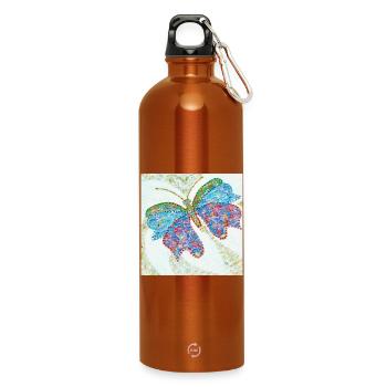 Mosaïque colorée artisanale papillon - Gourde en inox avec mousqueton 750 ml - orange - Devant
