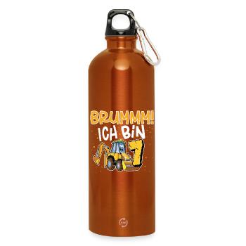7. Geburtstag Bagger - Trinkflasche mit Karabiner 750 ml - Orange - Vorne