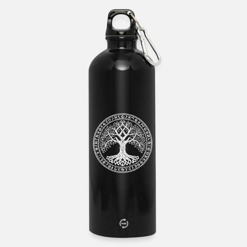 Baum des Lebens Symbol Runen Wikinger - Trinkflasche mit Karabiner 750 ml - Schwarz