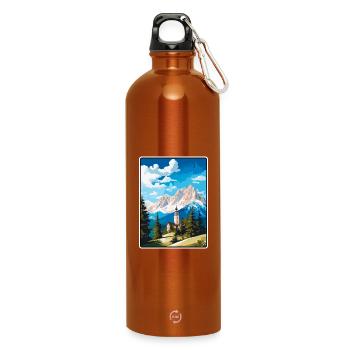 Zugspitze Germany Alpine Chapel in Snowy Peaks - Water Bottle with carabiner 750 ml - burnt orange - Front