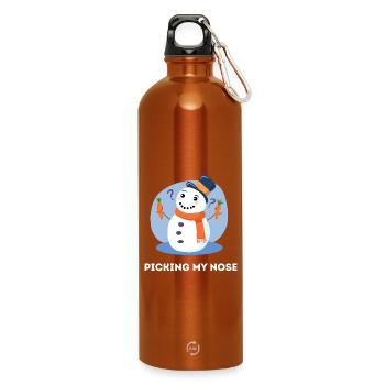 In der Nase bohren – Lustiges Schneemann-Wortspiel - Trinkflasche mit Karabiner 750 ml - Orange - Vorne