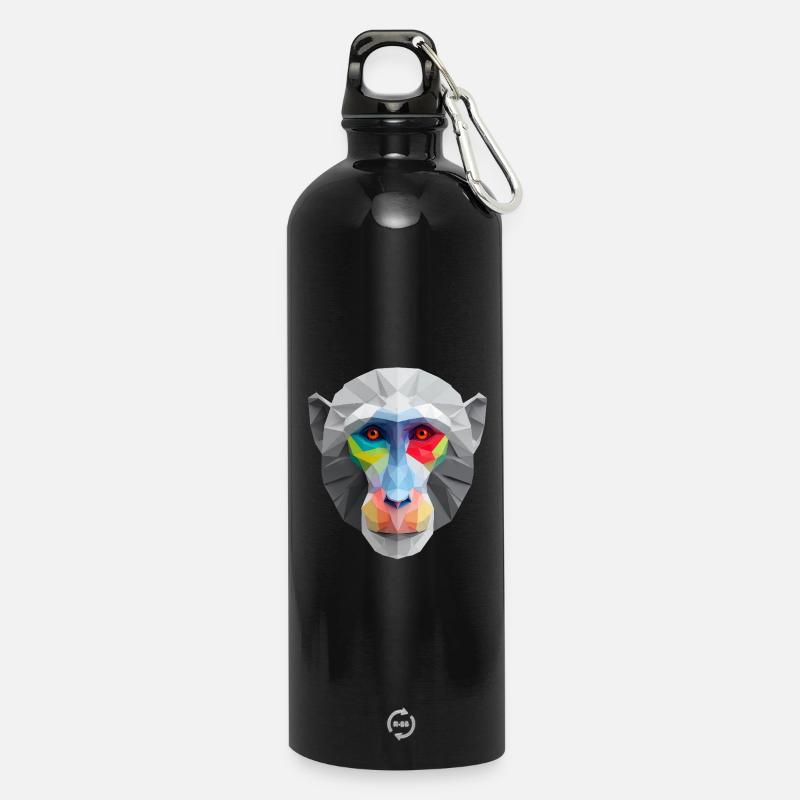 Colored Low-Poly Monkey Face Logo Art Design - Water Bottle with carabiner 750 ml - black