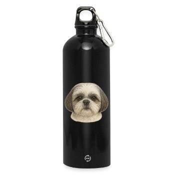 Sanftes Shih Tzu Portrait - Trinkflasche mit Karabiner 750 ml - Schwarz - Vorne