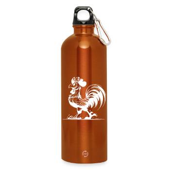 Farm Rooster Alarm from 5 a.m. - Loud, Proud - Water Bottle with carabiner 750 ml - burnt orange - Front