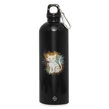Zentangle Cat - Water Bottle with carabiner 750 ml - black - Front