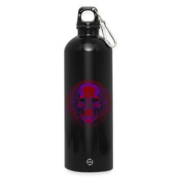 Purpurroter Schädel Mandala - Trinkflasche mit Karabiner 750 ml - Schwarz - Vorne