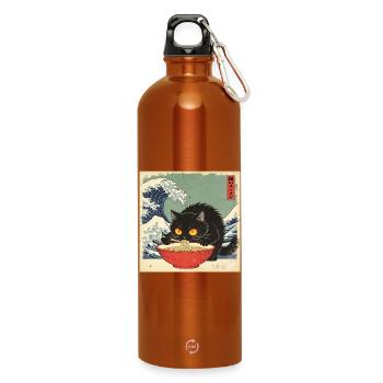 Japan Cat Ramen Noodles Retro Wave Pattern - Water Bottle with carabiner 750 ml - burnt orange - Front