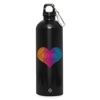 Rowing Rudern Herz - Trinkflasche mit Karabiner 750 ml - Schwarz - Vorne