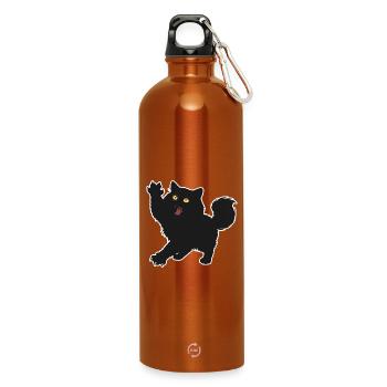 Black Kitten Fluffy Long Haired Fun Portrait - Water Bottle with carabiner 750 ml - burnt orange - Front