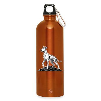 Deutsche Dogge Harlekin-Hund auf dem Riesenfelsen - Trinkflasche mit Karabiner 750 ml - Orange - Vorne