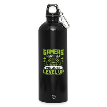 Gamer Spruch Level Up Neon - Trinkflasche mit Karabiner 750 ml - Schwarz - Vorne
