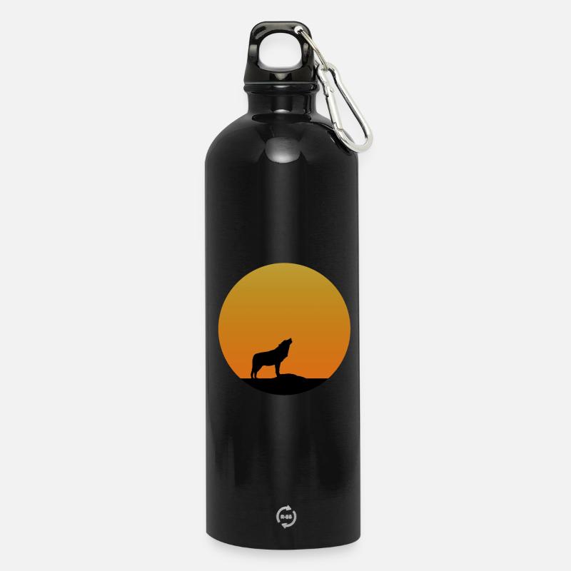 Wolf Sunrise - Water Bottle with carabiner 750 ml - black