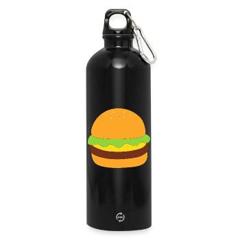 Burger, fast food, essen, kochen - Trinkflasche mit Karabiner 750 ml - Schwarz - Vorne
