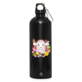 Le mouton ou l’agneau comme motif printanier & pascal - Gourde en inox avec mousqueton 750 ml - noir - Devant
