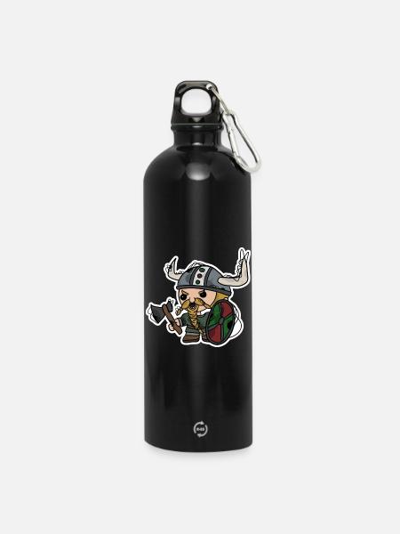 Wikinger | Krieger | Zwerg - Trinkflasche mit Karabiner 750 ml - Schwarz