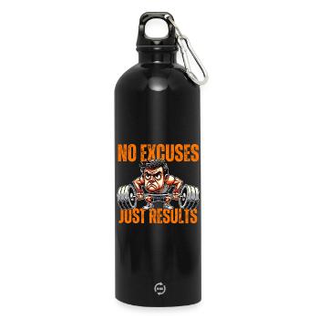 No Excuses Just Results - Gym - Water Bottle with carabiner 750 ml - black - Front