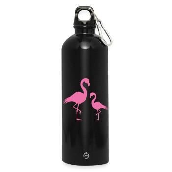 Flamants roses - Gourde en inox avec mousqueton 750 ml - noir - Devant