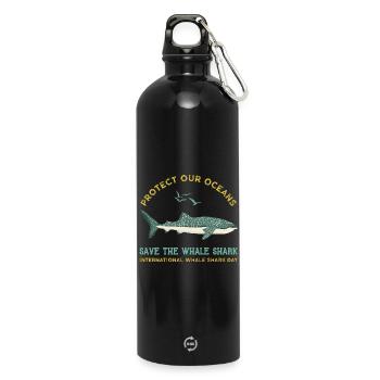 Rettet die Walhaie - Schützt unsere Ozeane - Trinkflasche mit Karabiner 750 ml - Schwarz - Vorne