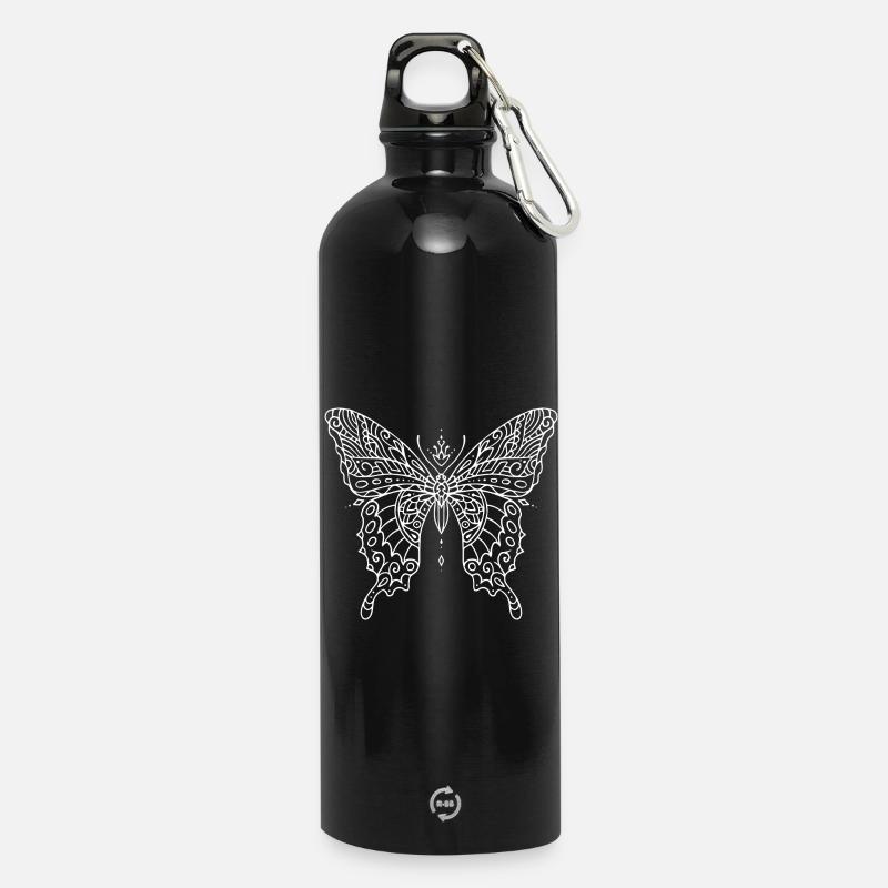 Conception de papillon - Gourde en inox avec mousqueton 750 ml - noir