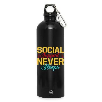 Social Worker Quote Support Never Sleeps Social - Trinkflasche mit Karabiner 750 ml - Schwarz - Vorne