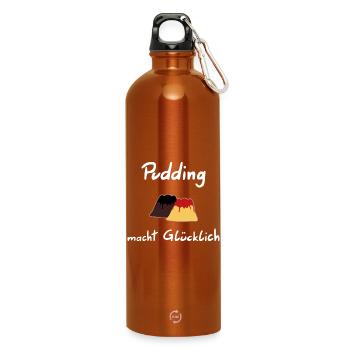 Pudding macht Gluecklich - Trinkflasche mit Karabiner 750 ml - Orange - Vorne