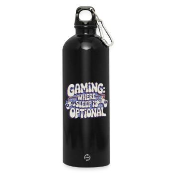 GAMING: WHERE SLEEP IS OPTIONAL - Water Bottle with carabiner 750 ml - black - Front