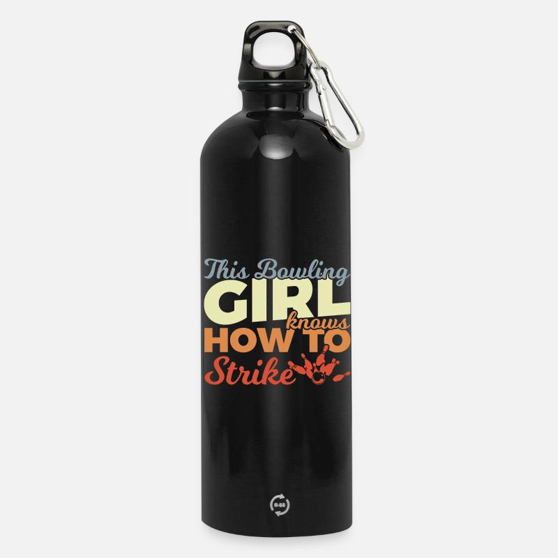 Bowling Mädchen - Trinkflasche mit Karabiner 750 ml - Schwarz