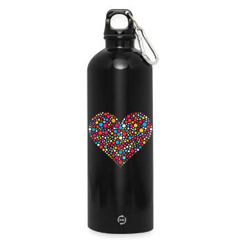 Spotty Dot Speckled Heart Mosaic - Water Bottle with carabiner 750 ml - black - Front
