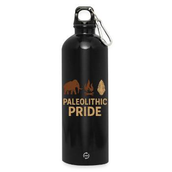 Prehistoric stone tools of Homo - Water Bottle with carabiner 750 ml - black - Front