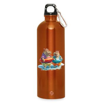 Hippos am Strand mit Schwimmreifen - Trinkflasche mit Karabiner 750 ml - Orange - Vorne