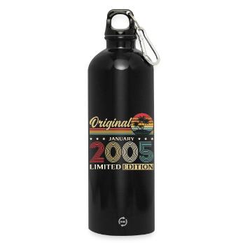 21. Geburtstag Original Januar Jahrgang 2005 - Trinkflasche mit Karabiner 750 ml - Schwarz - Vorne